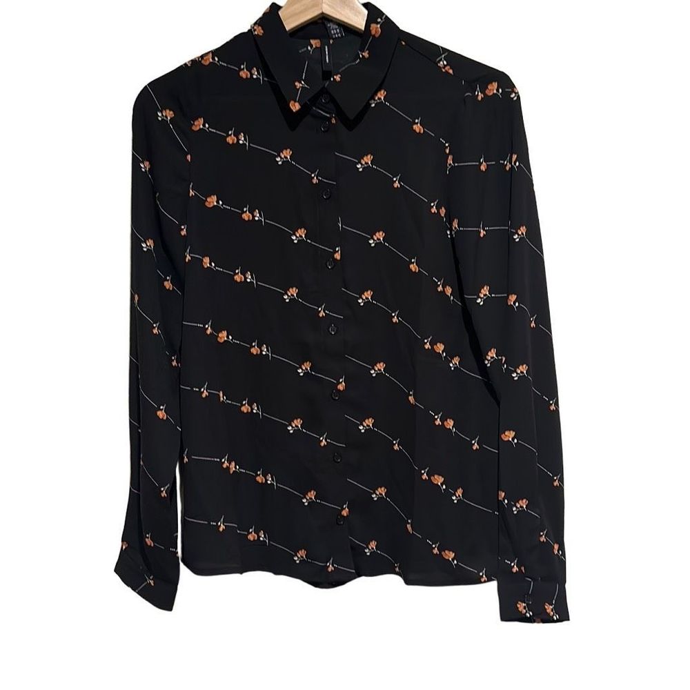 Vero Moda Womens Button Up Shirt Floral Long Sleeve Top Ladies Black Size XS NWT